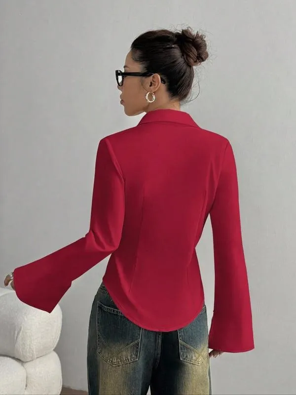 Women's slim-fit button-down long-sleeved casual shirt