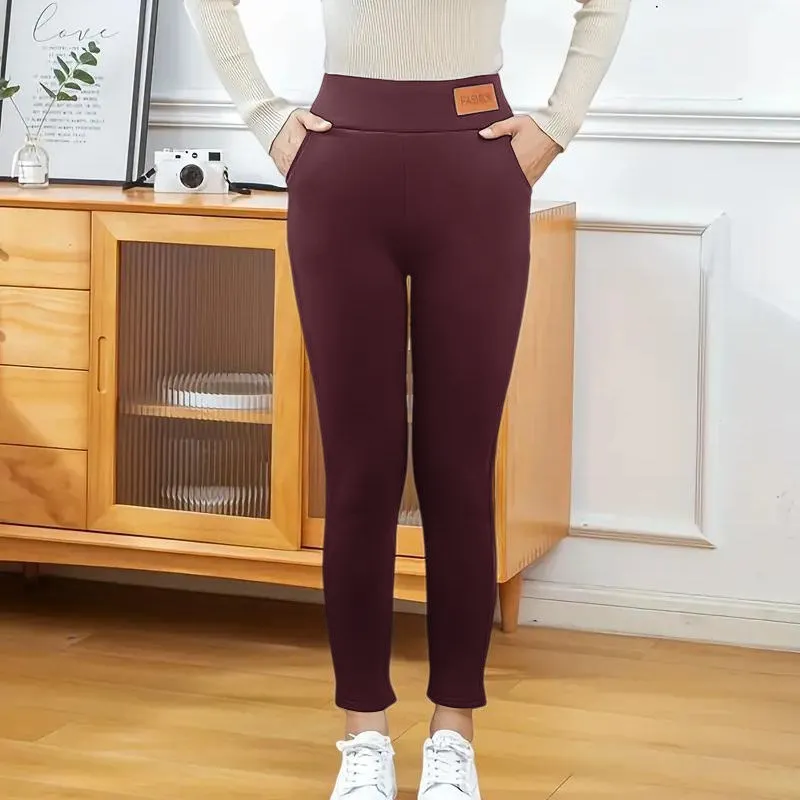 Women's solid casual plush leggings