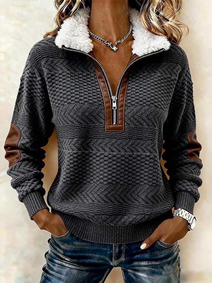 Women'S Casual Color-Blocked Pullover Sweatshirt