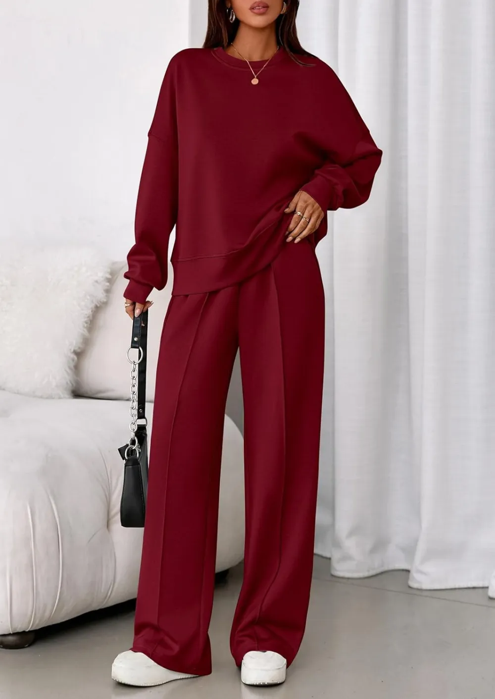 2 Piece Sets For Women Fall Trendy Long Sleeve Sweatshirt Wide Leg Pants Loungewear Set