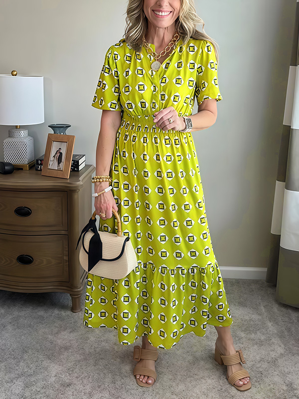 CLEARANCE🔥 Summer Elastic Waistband Printed Dress