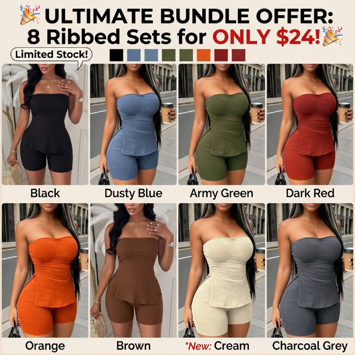 【Stock Up Deals】Women's 2 Piece Set Pure Color Side Slit Hem Halter Top and Shorts Slim Fit