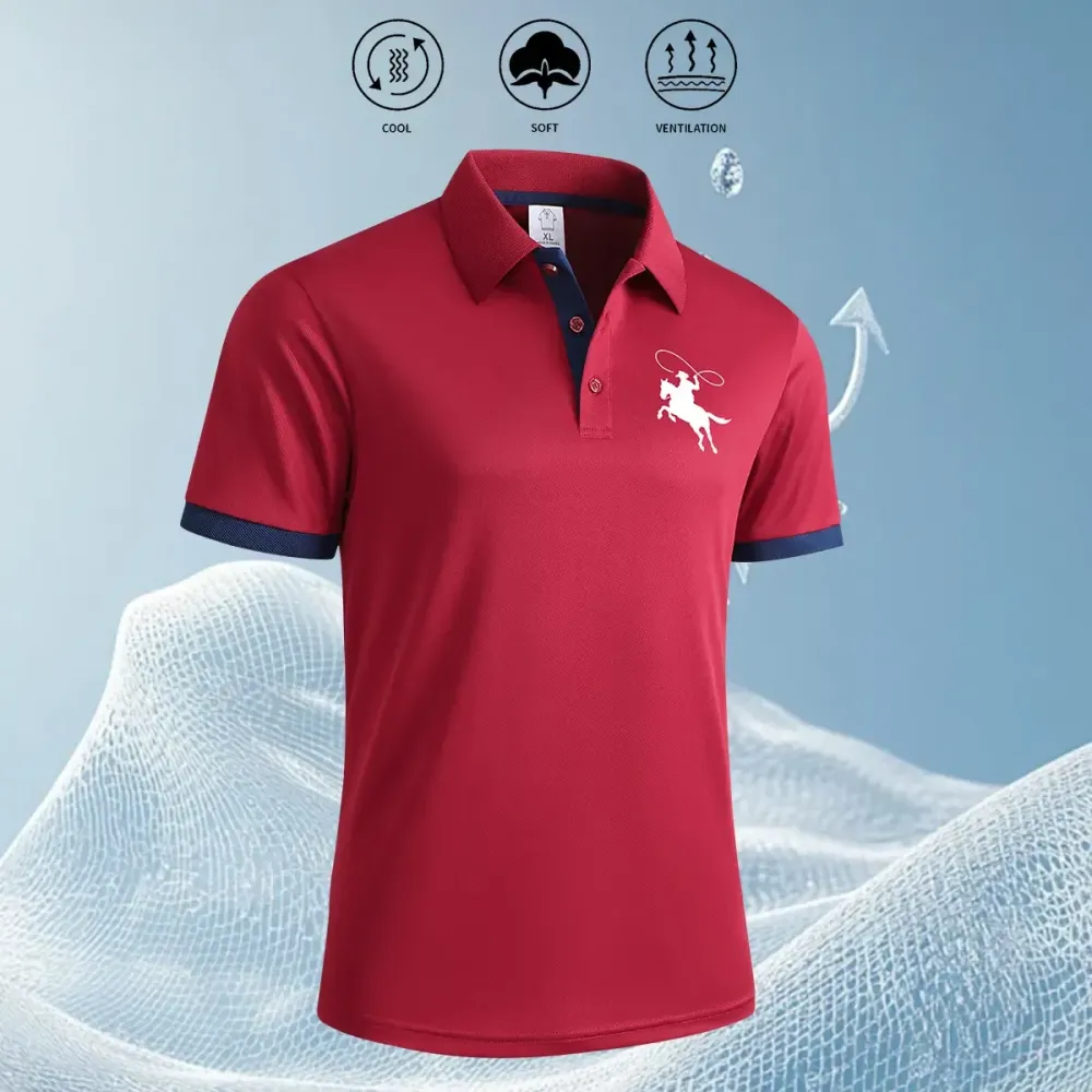 Men's Summer Short Sleeve Polo Shirts with Stylish Contrasting Striped Neckline for Casual Wear Masculine Top