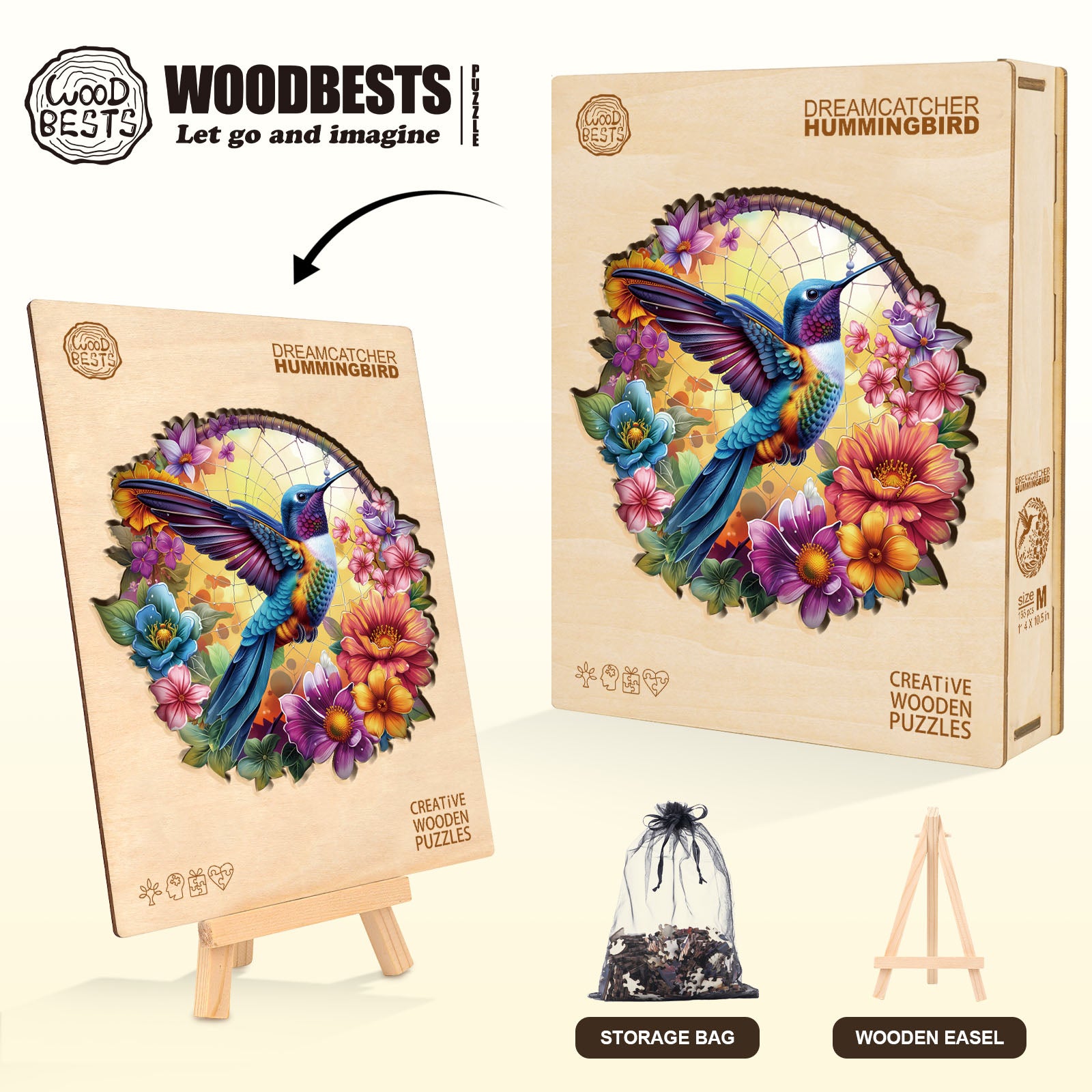 Dreamcatcher hummingbird Wooden Jigsaw Puzzle