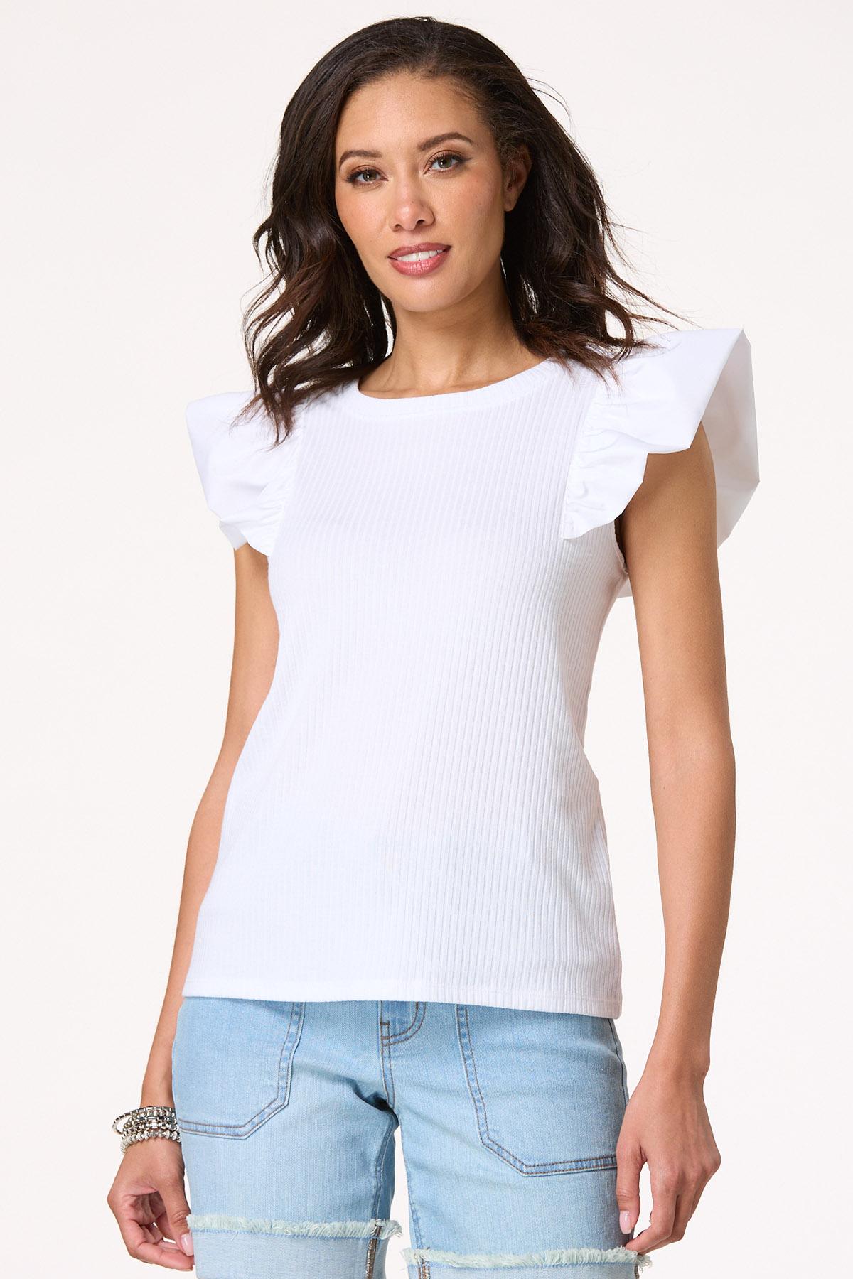 White Flutter Sleeve Top