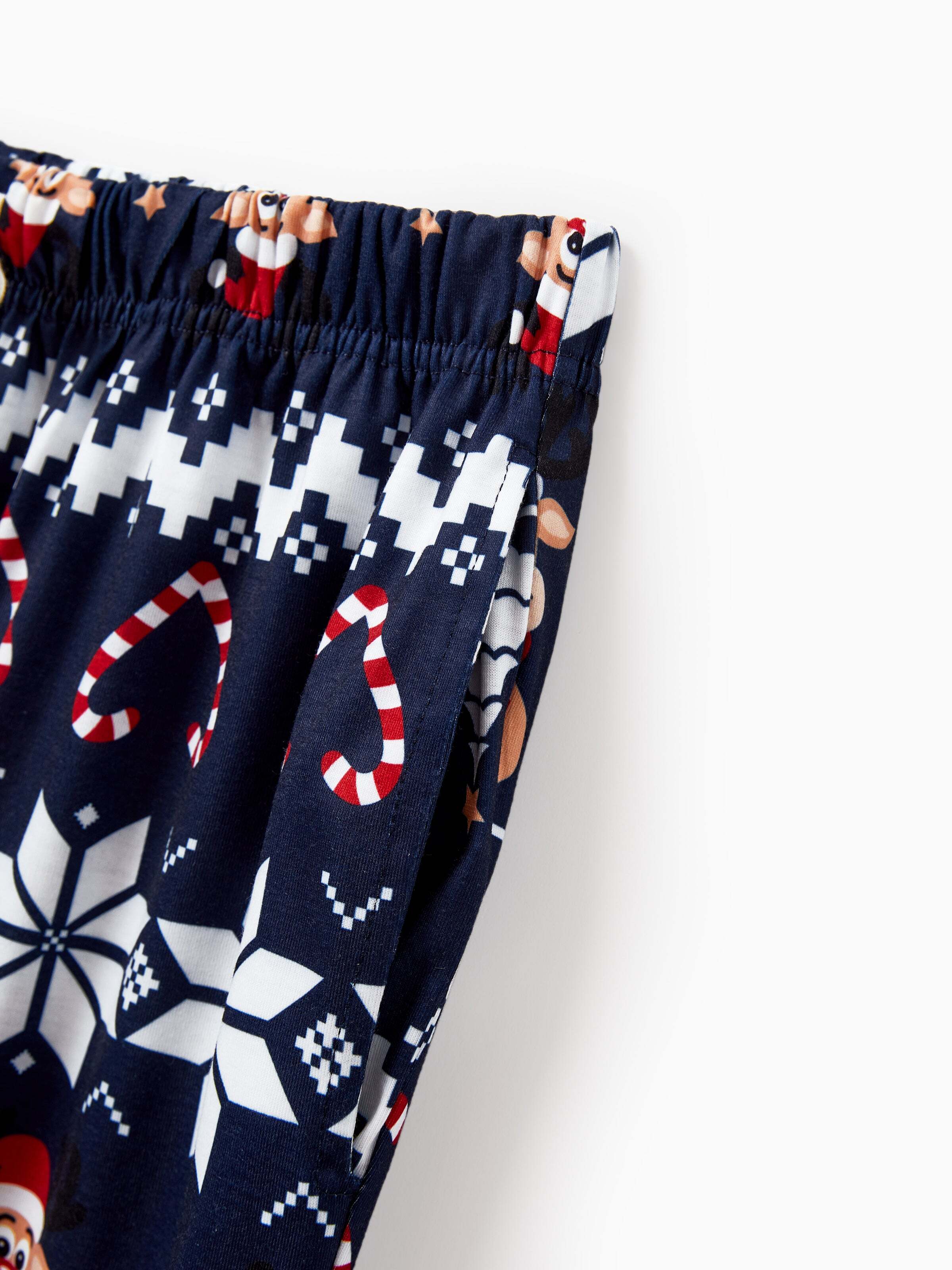 Christmas Matching Family Pajamas Set Reindeer and Snowflake Print PJS Deep Blue