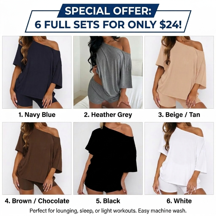 Women’s Casual Two Piece Lounge Set Off Shoulder Top & Fitted Shorts Springtok