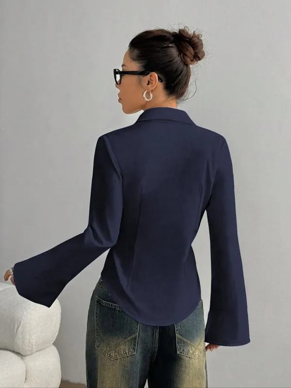 Women's slim-fit button-down long-sleeved casual shirt