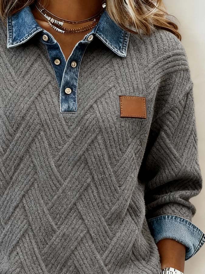 Women'S Casual Color-Blocked Pullover Sweatshirt