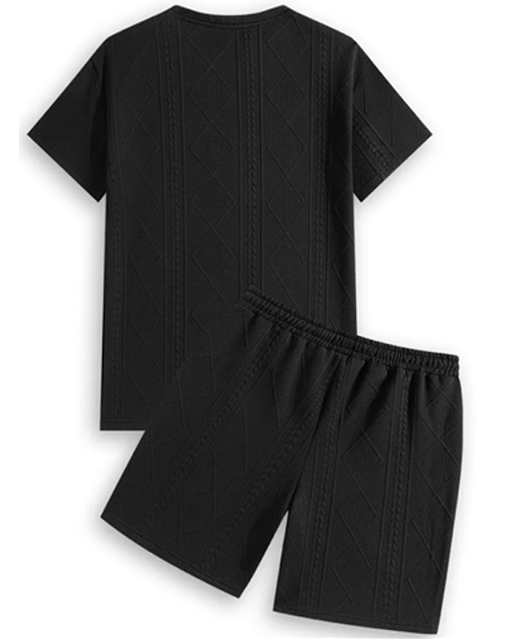 Men’s Textured Summer Two-Piece Set – Short Sleeve Tee & Drawstring Shorts