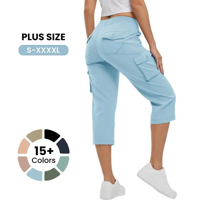 Womens Lightweight Capris Hiking Pants 6 Pockets Quick Dry Cargo Outdoor Trip Loose Shorts