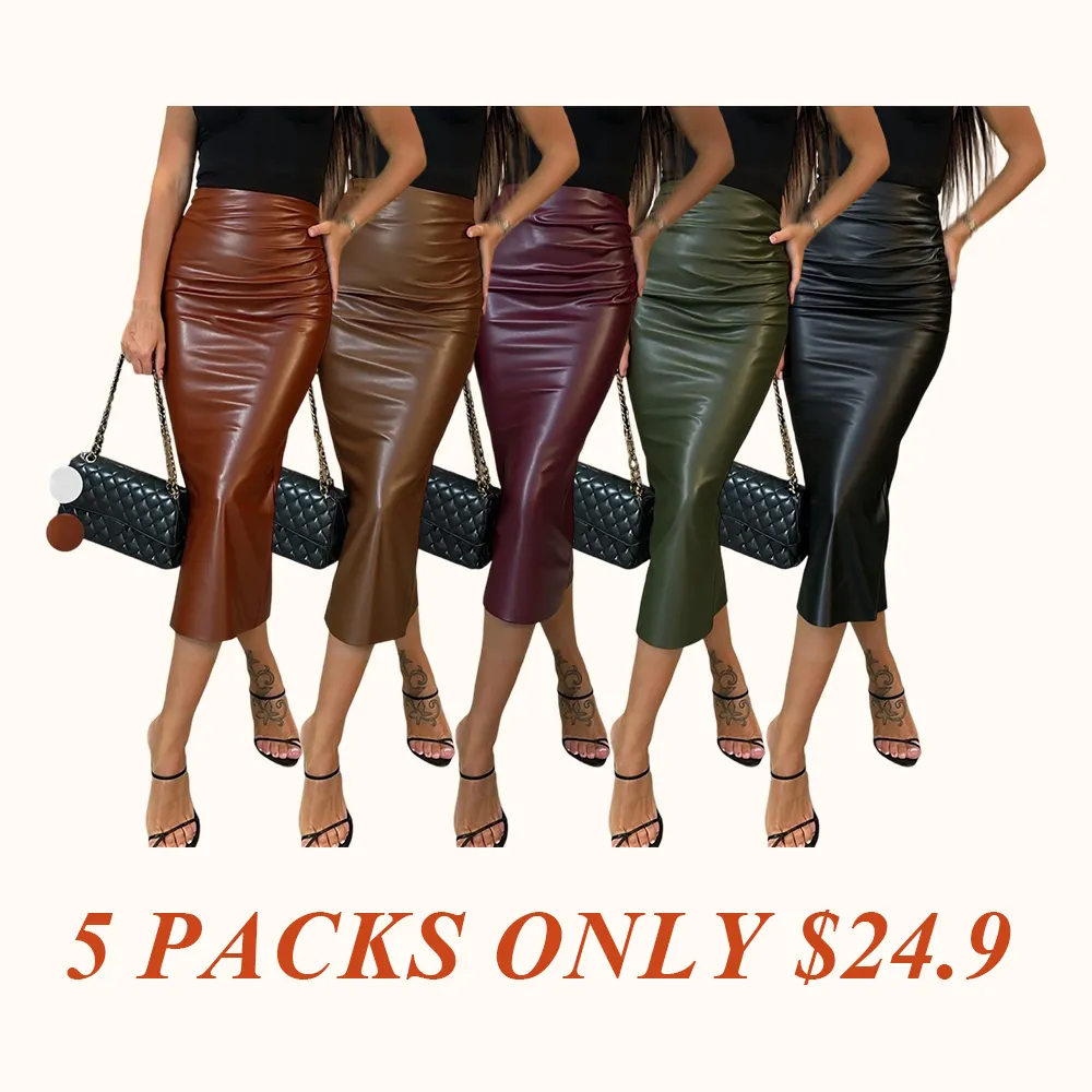 Women's Solid Color PU Leather Skirt, Fashionable Casual Skirt for Daily Outdoor Wear