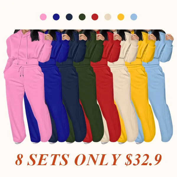 Hooded Long Sleeve Sweatshirt and Casual Wide Leg Sweatpants Set