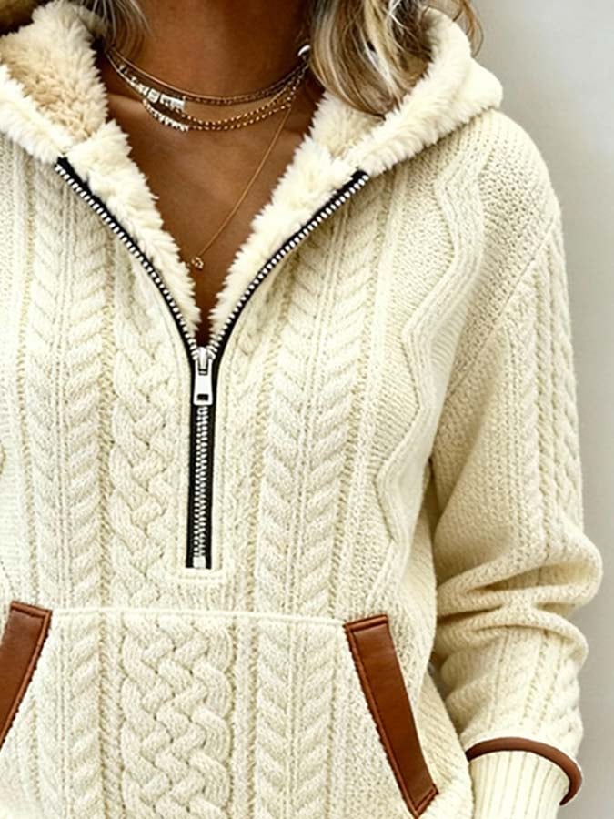 Women'S Casual Color-Blocked Hooded Sweater