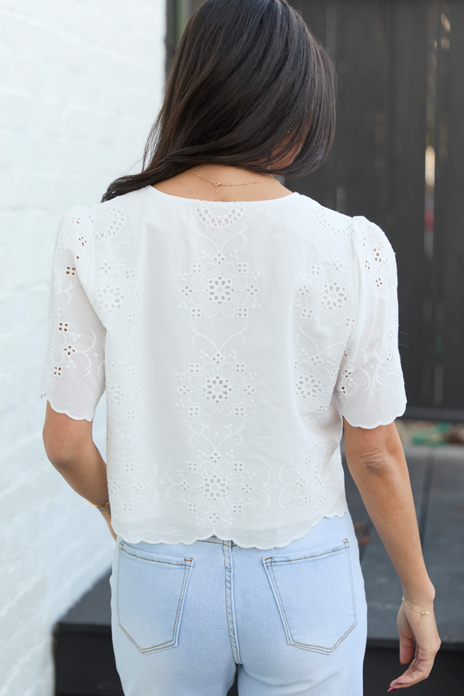 Island Dreamer Ivory Tie Front Eyelet Blouse