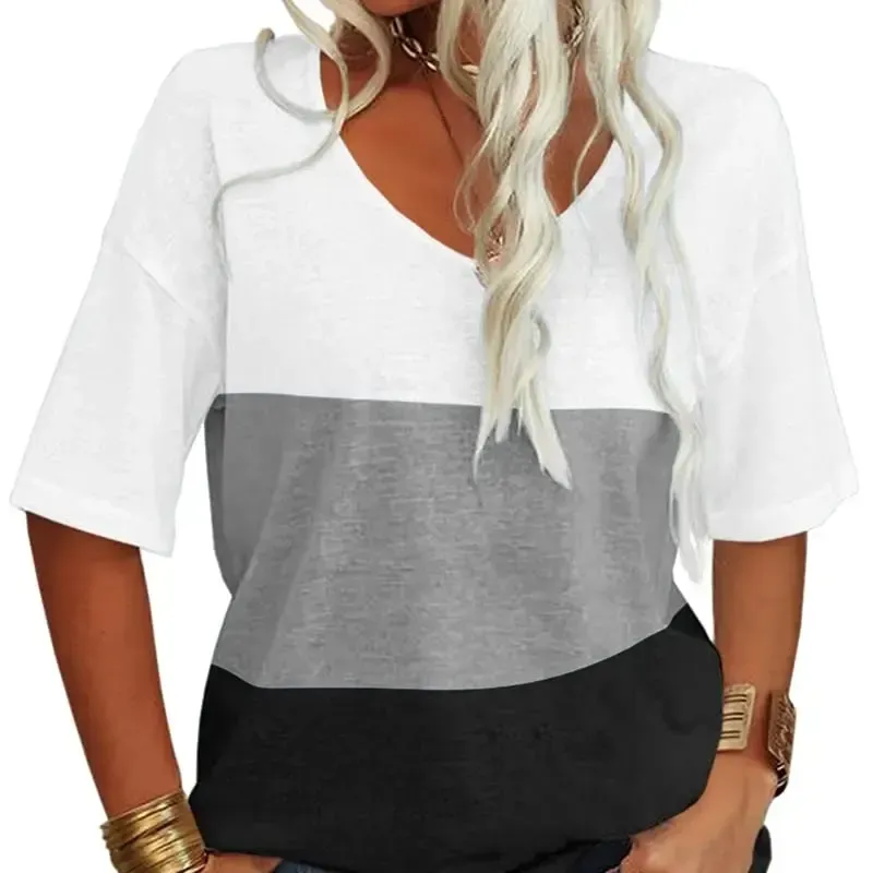 Women Soft V Neck Tshirt Half Sleeve Lightweight Solid Color Loose Fit Minimalist Top