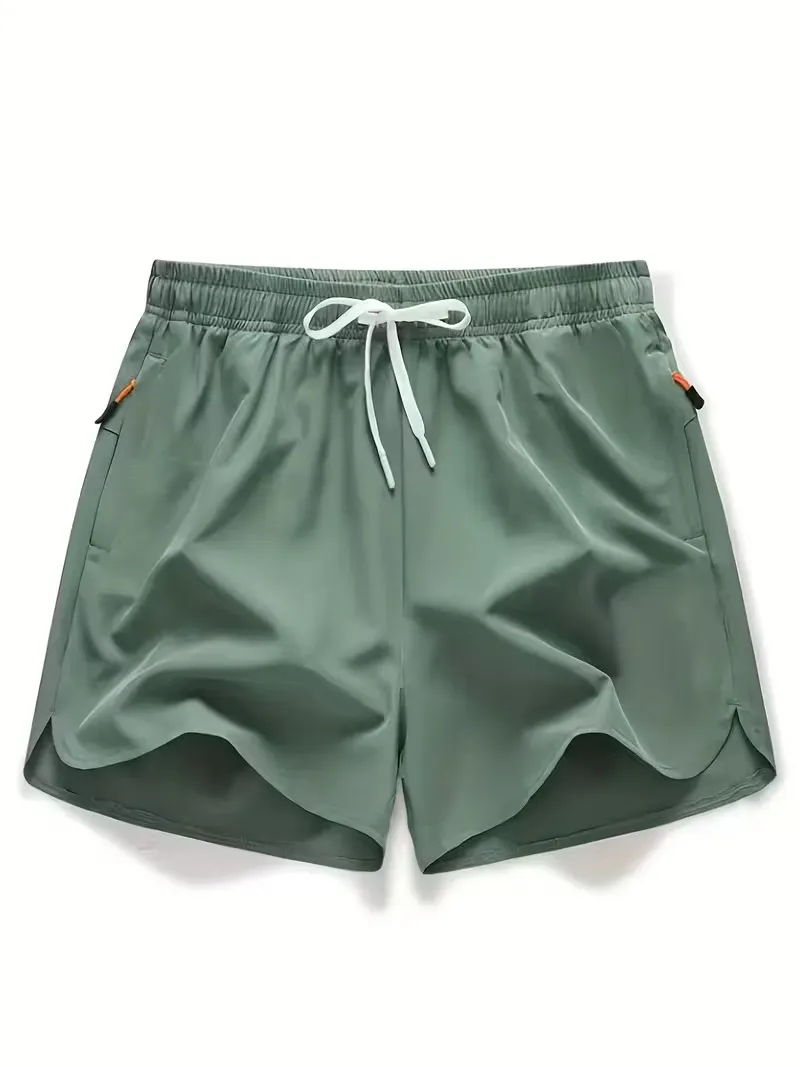 Men's Drawstring Zipper Pocket Shorts, Casual ElasticWaist Beach Shorts for Summer