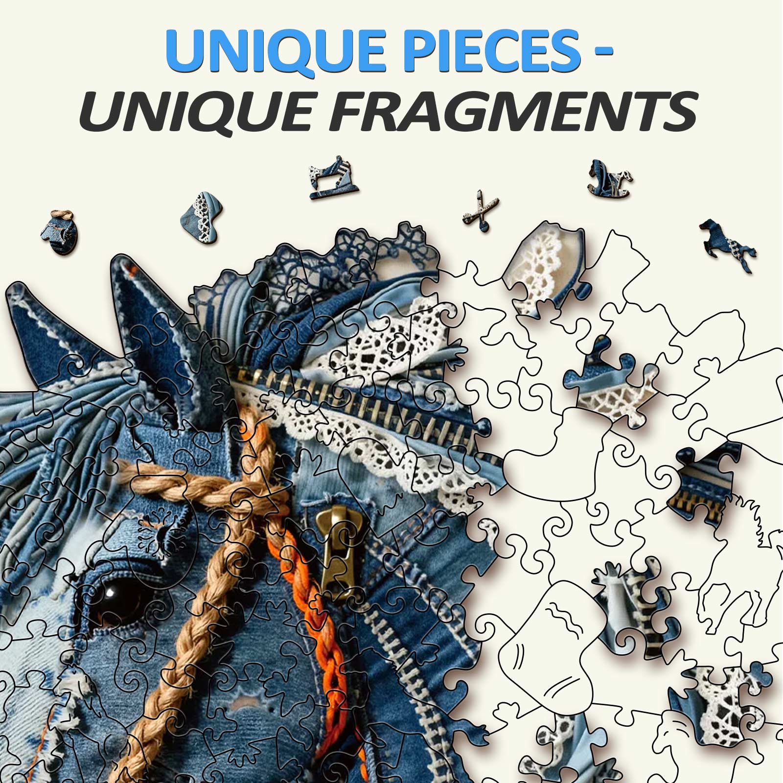 Denim Horse Wooden Jigsaw Puzzle