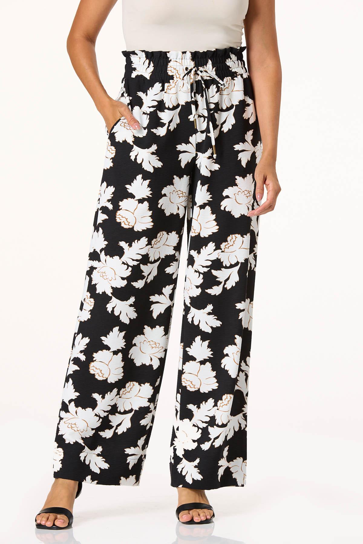 Natural Floral Wide Leg Pants