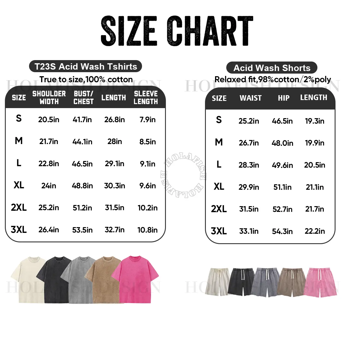 Holafish Retro Acid Wash Basic Unisex Tee & Shorts Cotton,7