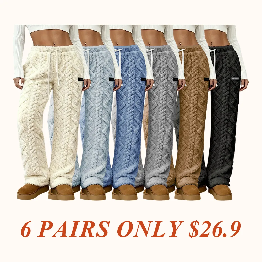 Women's Winter Lined Casual Pants - Jacquard Fabric & Drawstring Waist