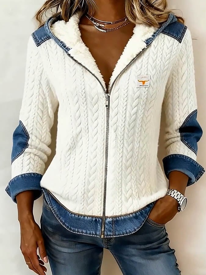 Women's Casual Hooded Color Block Jacket