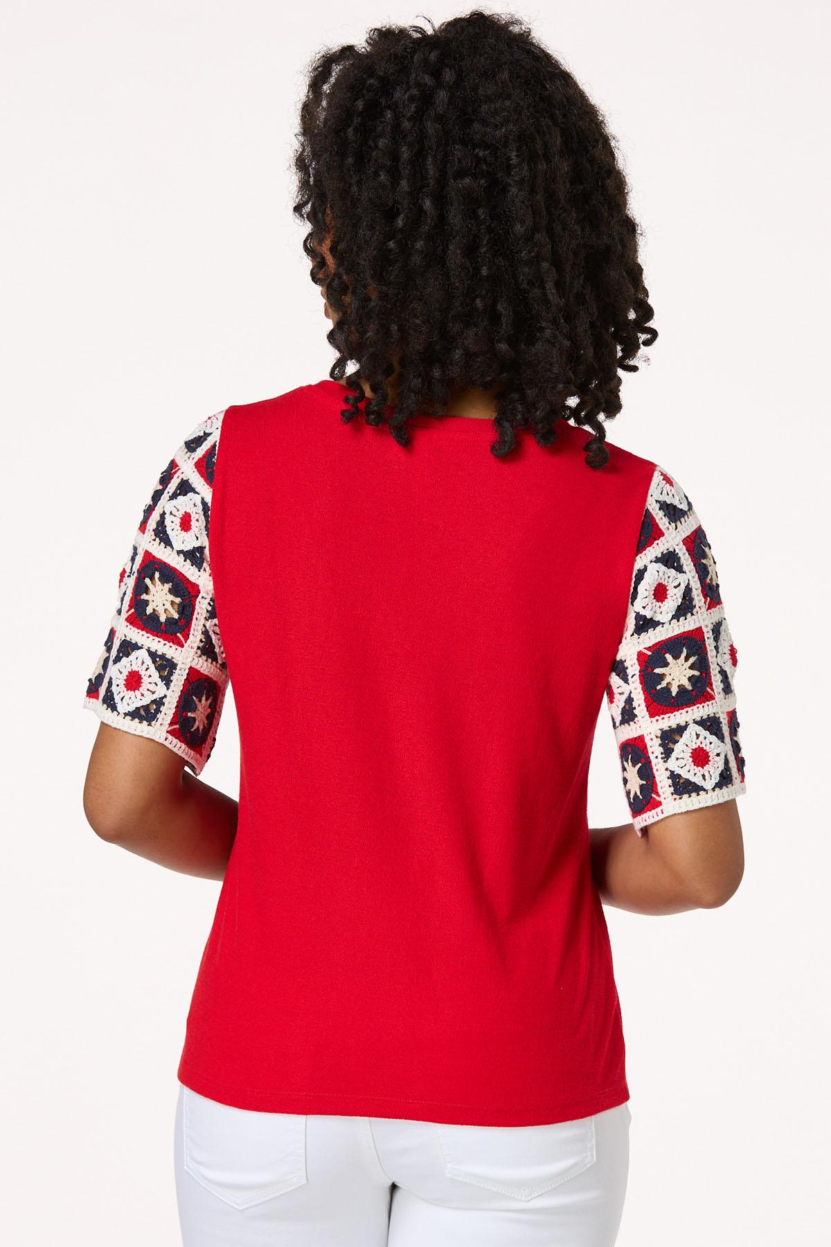 Crochet Sleeve V- Neck Top