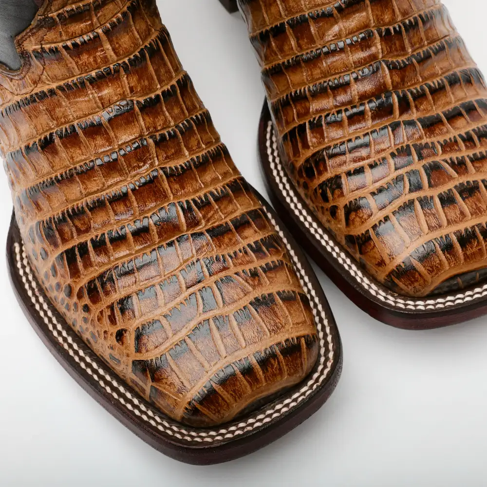Honey Caiman Belly Leather Boots - Square Toe
