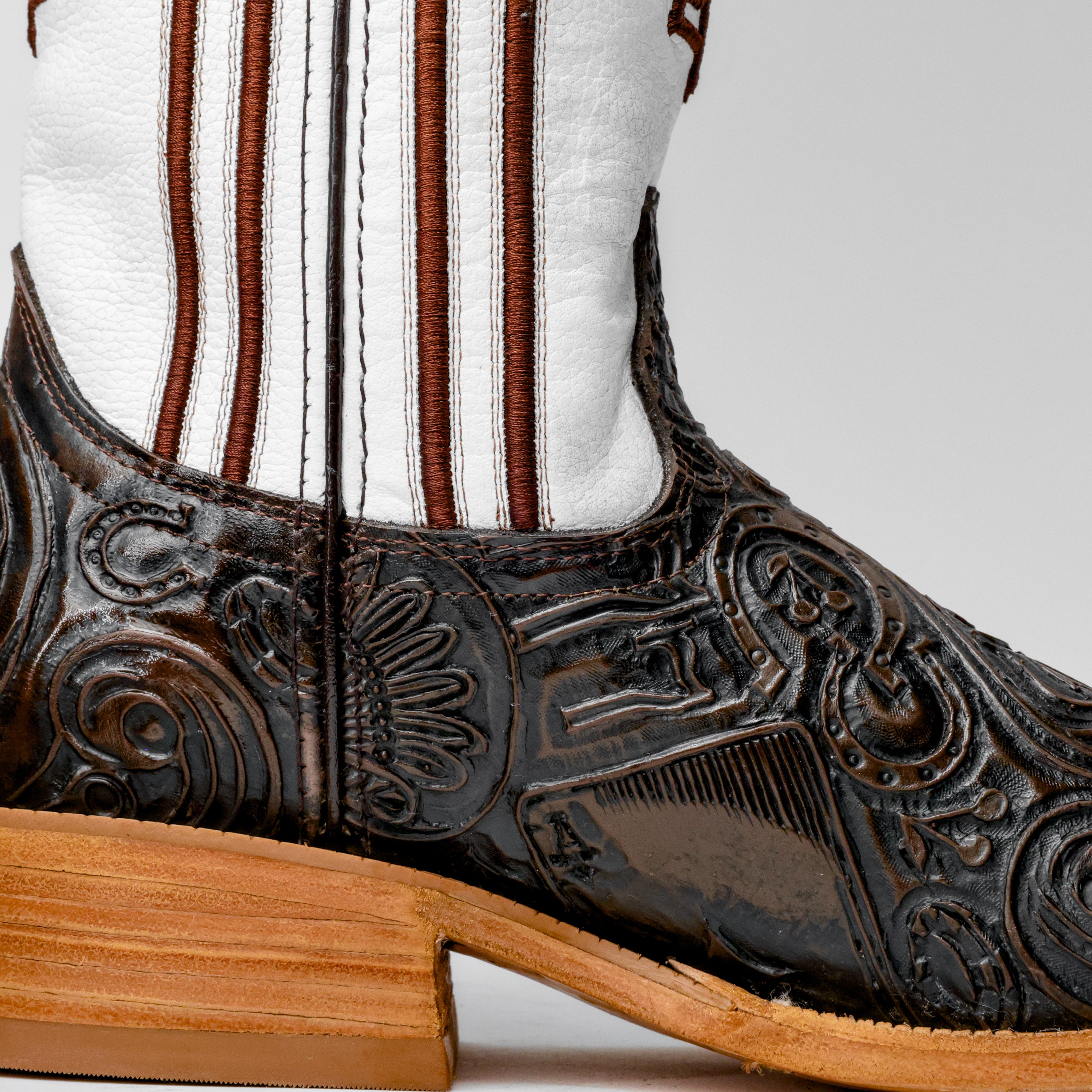 “Ace Of Spades” Chocolate Brown Leather Boots - Square Toe