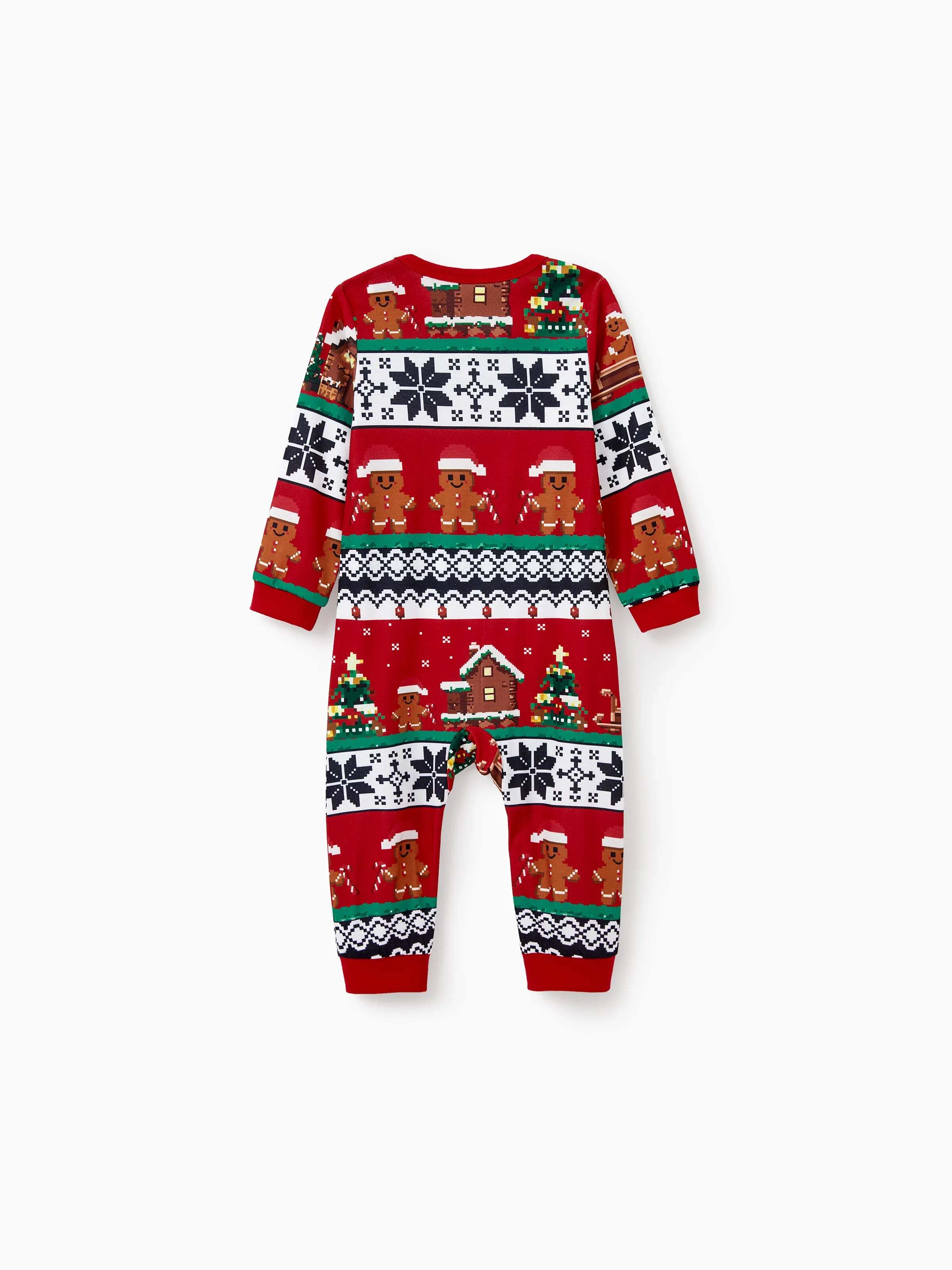 Christmas Matching Family Pajamas Set Gingerbread Print Long-sleeve PJS with Christmas Socks Red