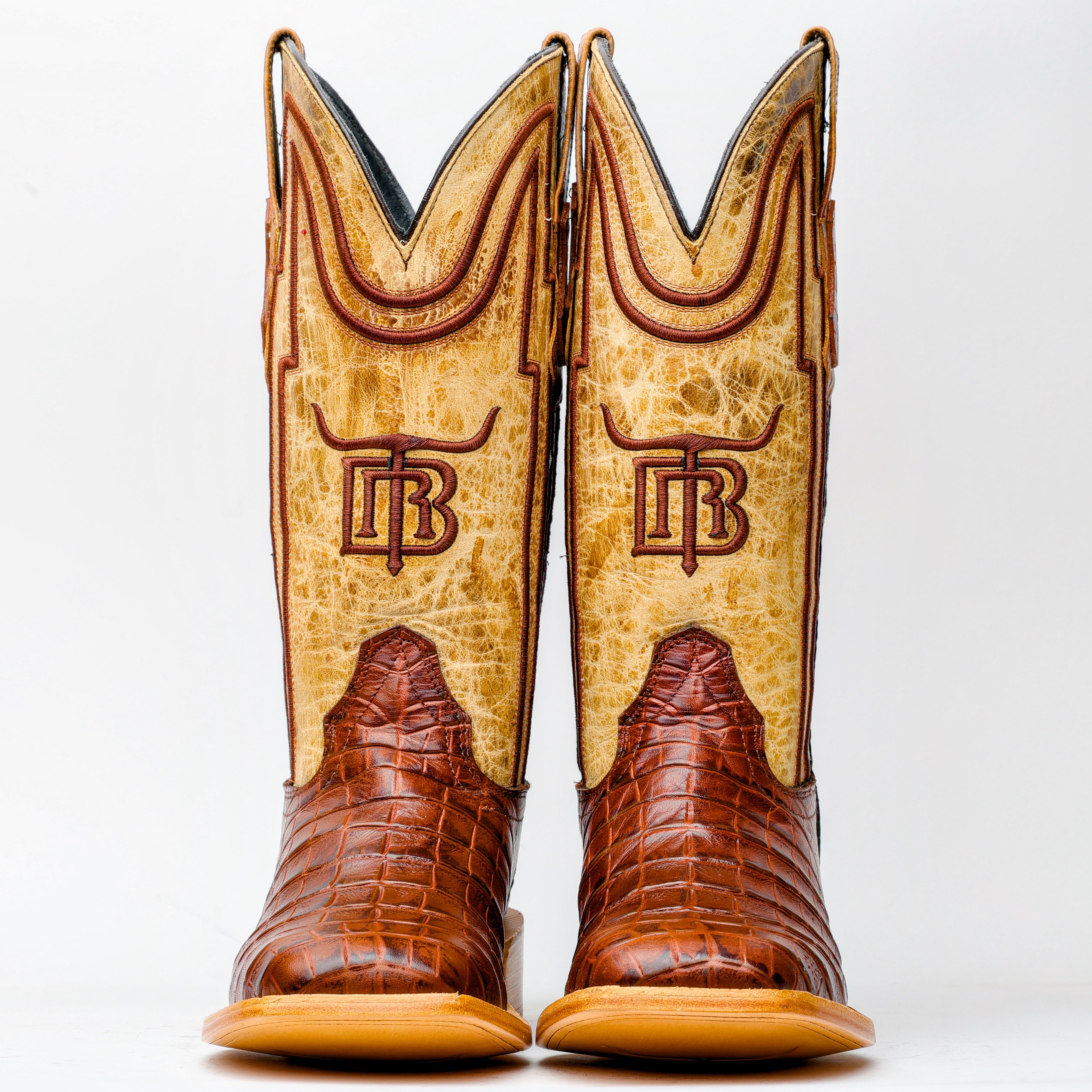 Cognac American Gator Belly Leather Boots - Square Toe