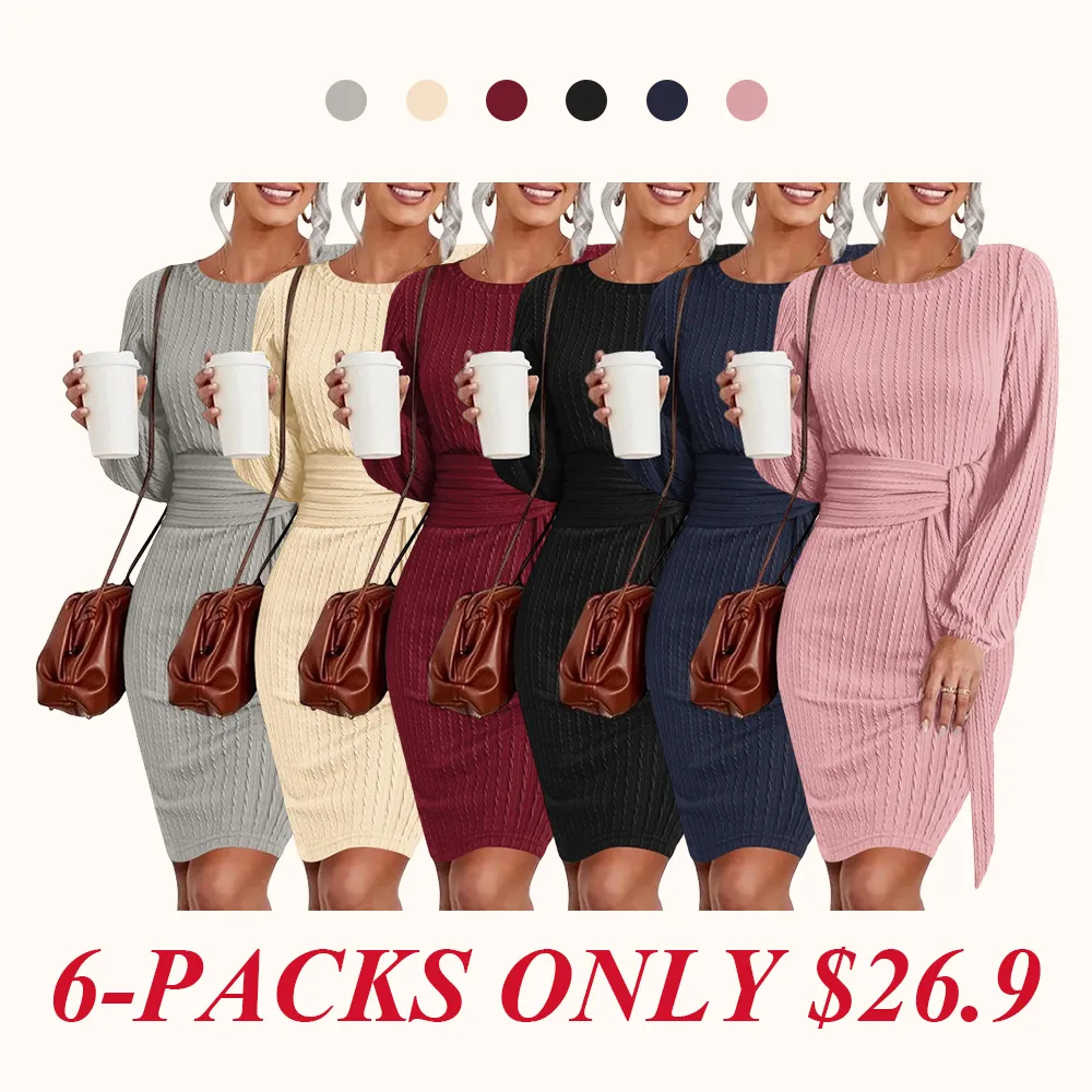 Women's Elegant Knit Dress Long Lantern Sleeve