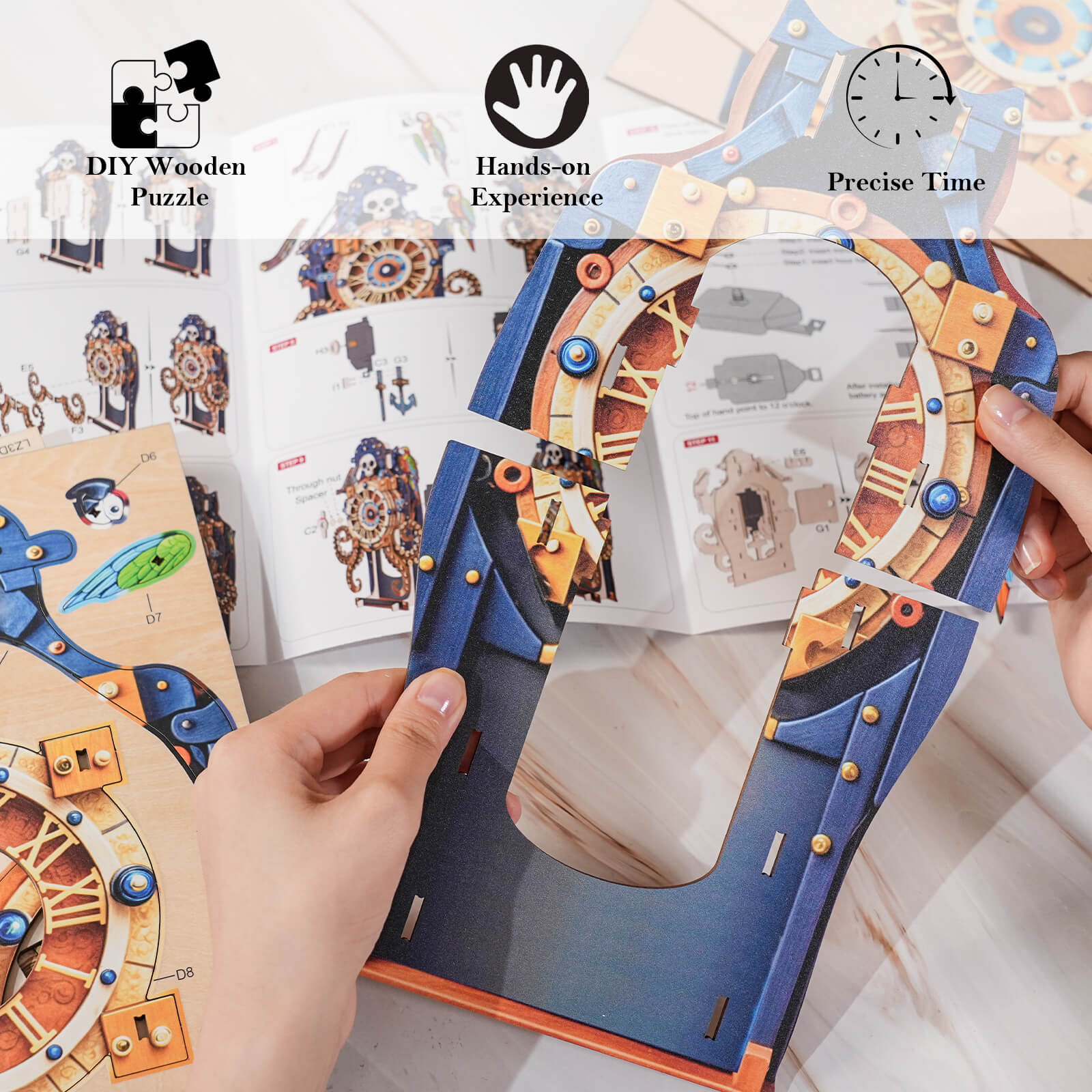 Octopus Sea Monster  – DIY Wooden Clock, 3D Puzzle Craft Kit