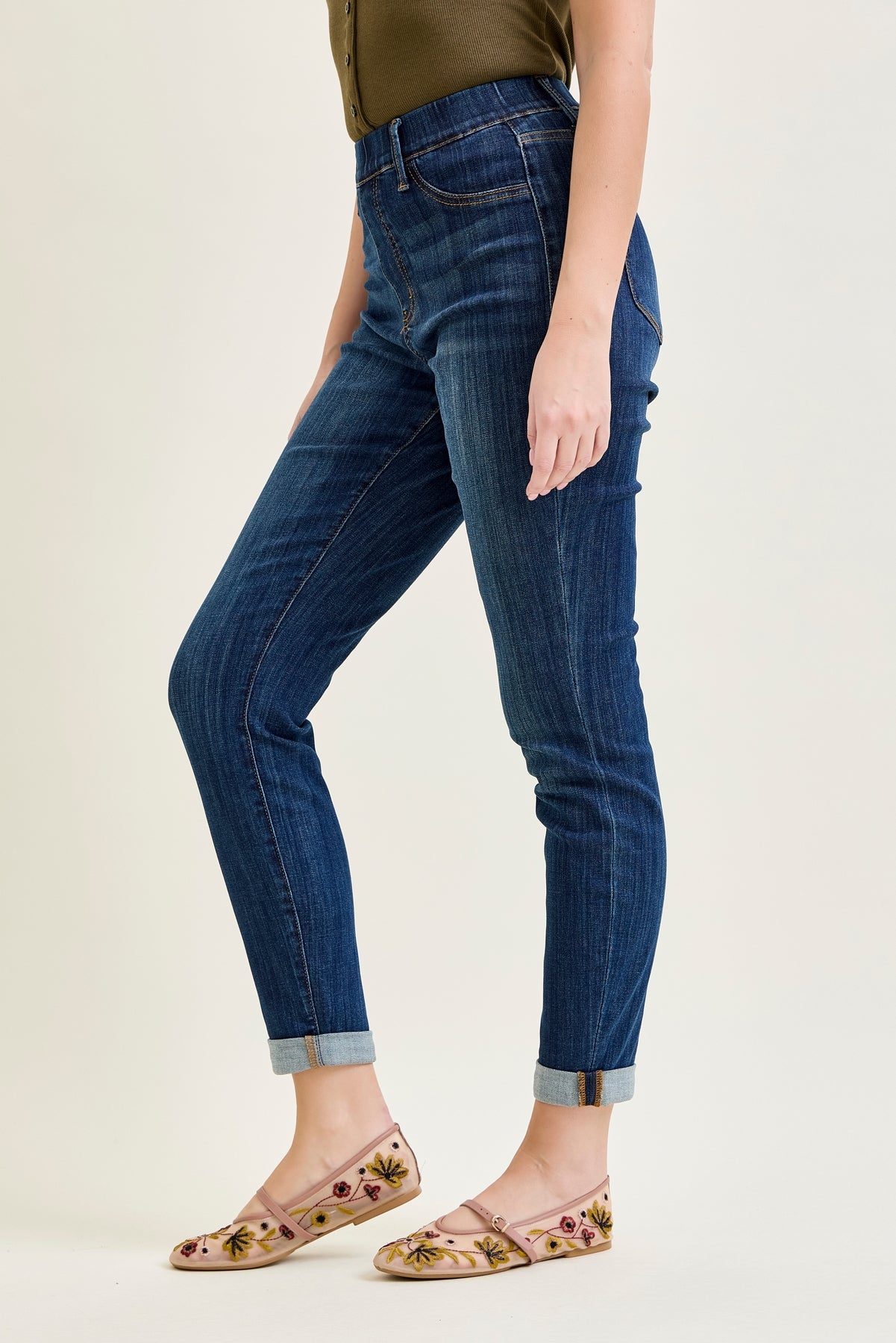 Hailey High Rise Pull On Double Cuffed Slim Jeans