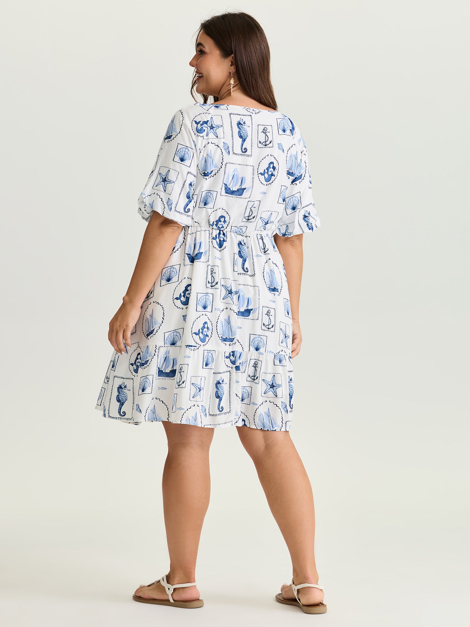 Vitamin-Sea Print Ruched Mini Dress