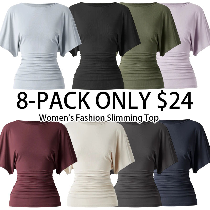 Women's Fashion Effortless Boatneck Batwing Sleeve Side Ruched Top - Stylish & Comfortable