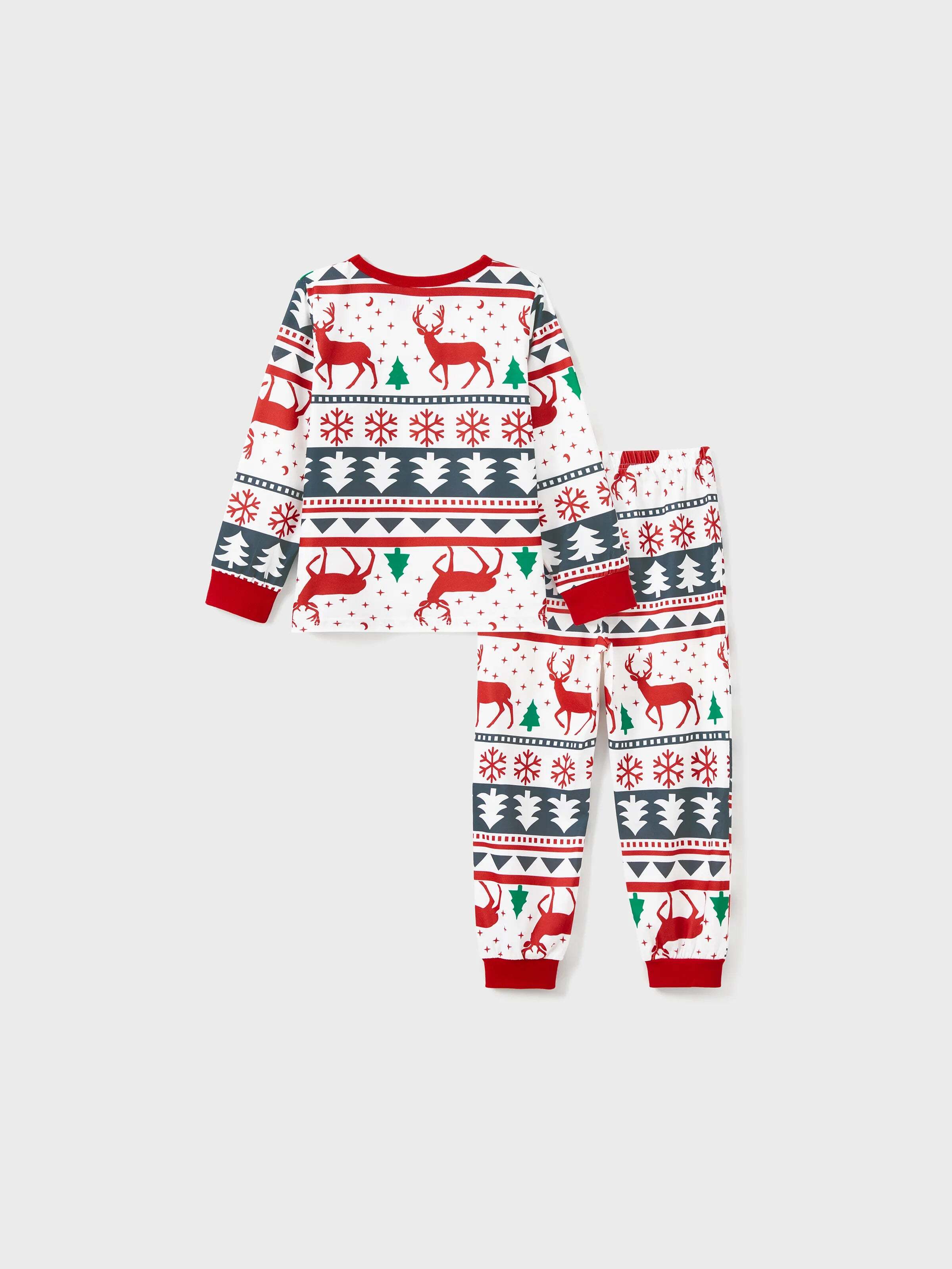 Family Christmas Pajamas All Over Reindeer Print Long-sleeve with Christmas Socks (SGS Certied Safety) Red+White