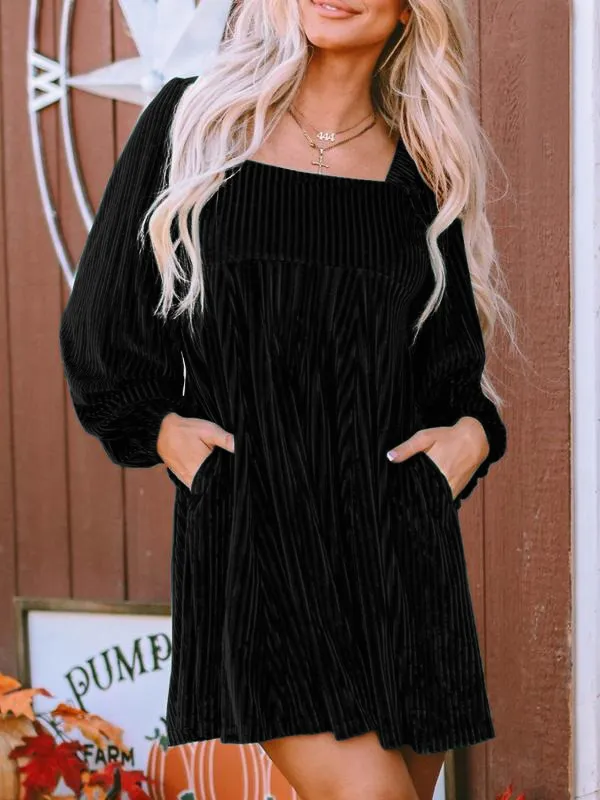 Women's Plain Bishop Sleeve Tie Back Square Neck Dress