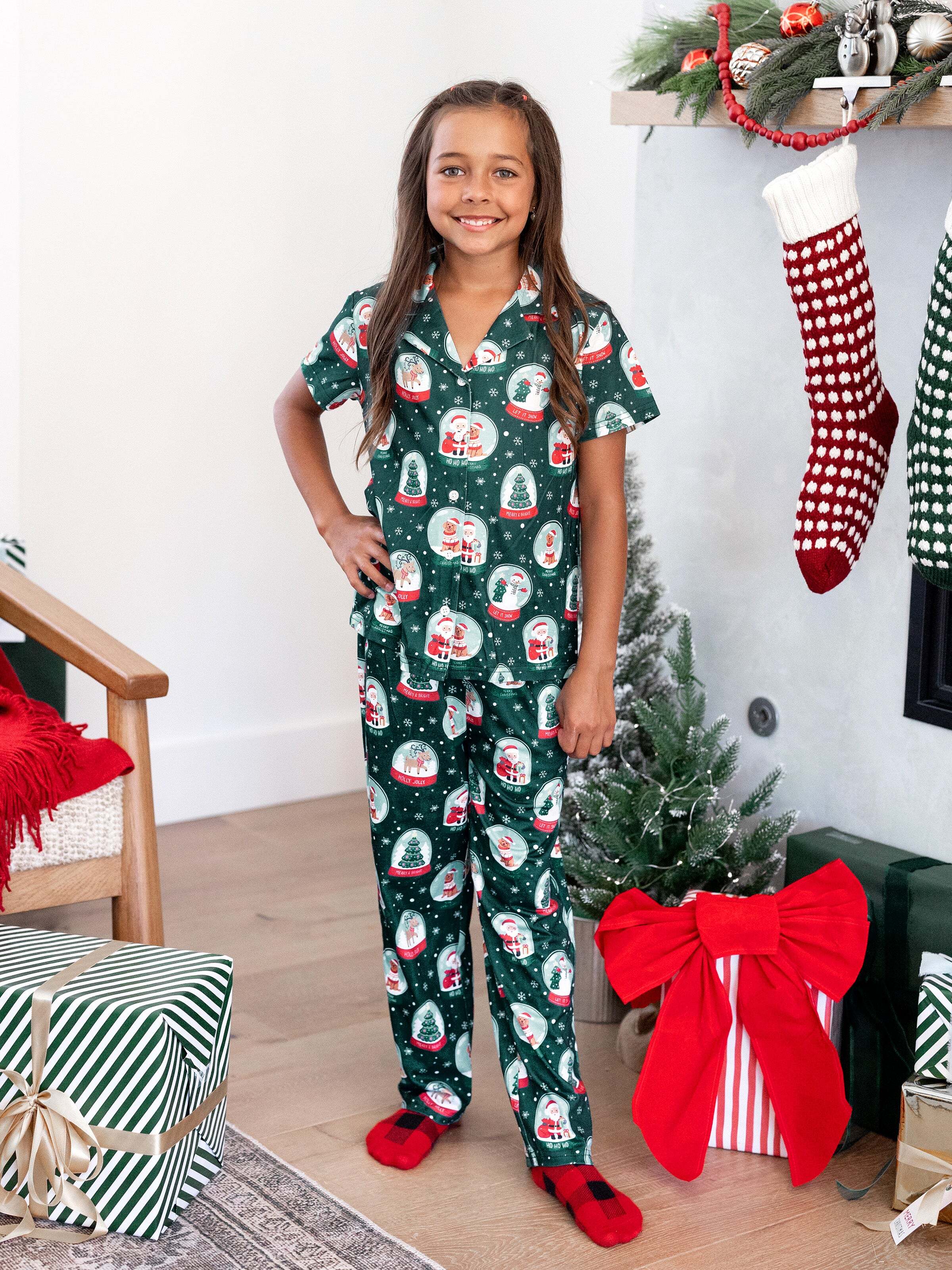 Christmas Matching Family Pajamas Set Santa Claus Christmas-themed Print PJS Turquoise