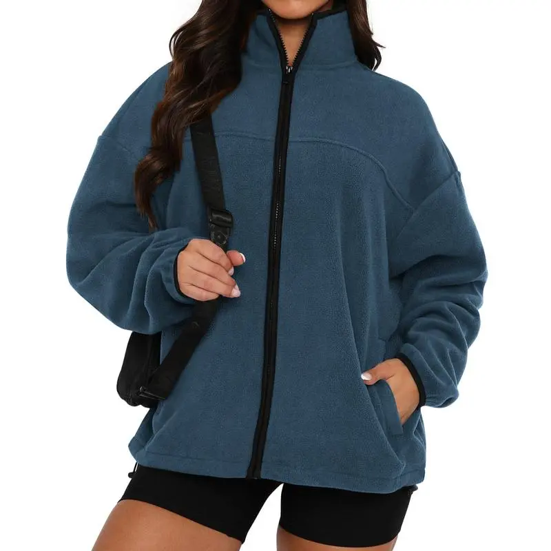 Women's Zip Up Baggy Basic Fleece Jacket