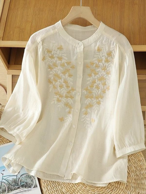 Women Embroidered Cotton Linen Tops- Fast Shipping