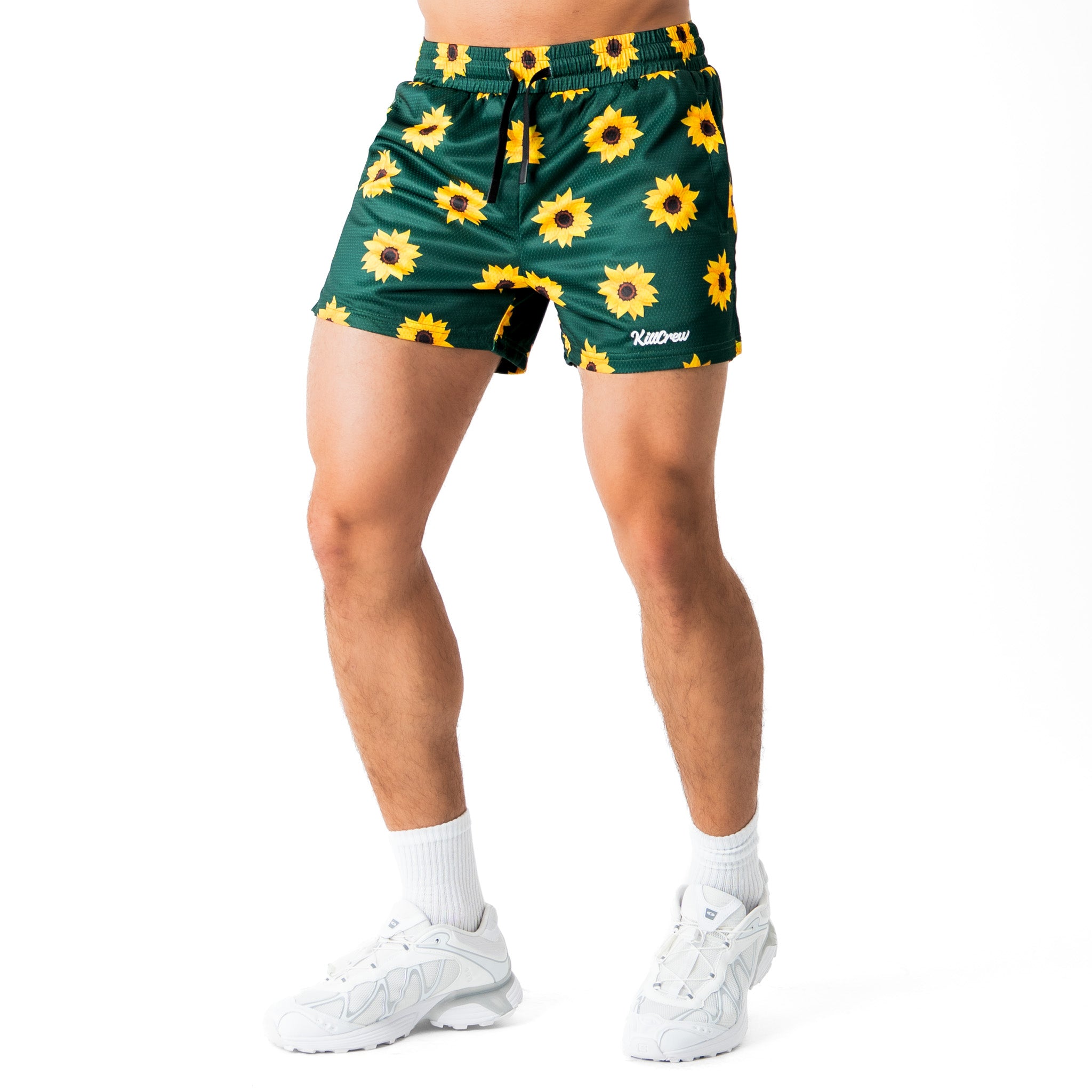 MUAY THAI SHORTS (MID THIGH CUT) SUNFLOWER - GREEN
