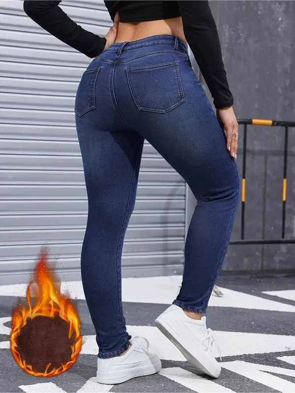 Women's Fall Winter Fleece Lined Denim Jeans