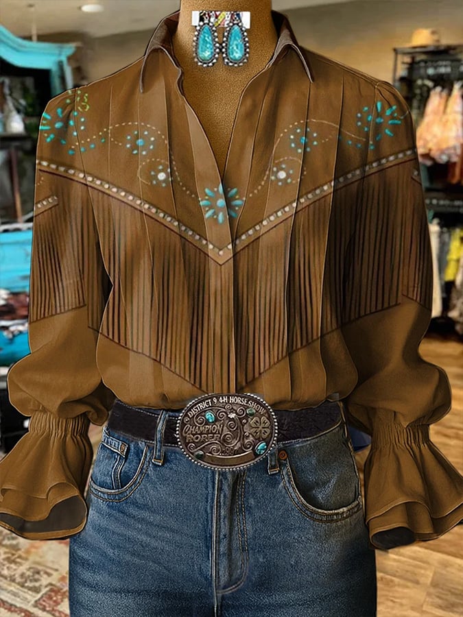 Women's Vintage Western Print Top