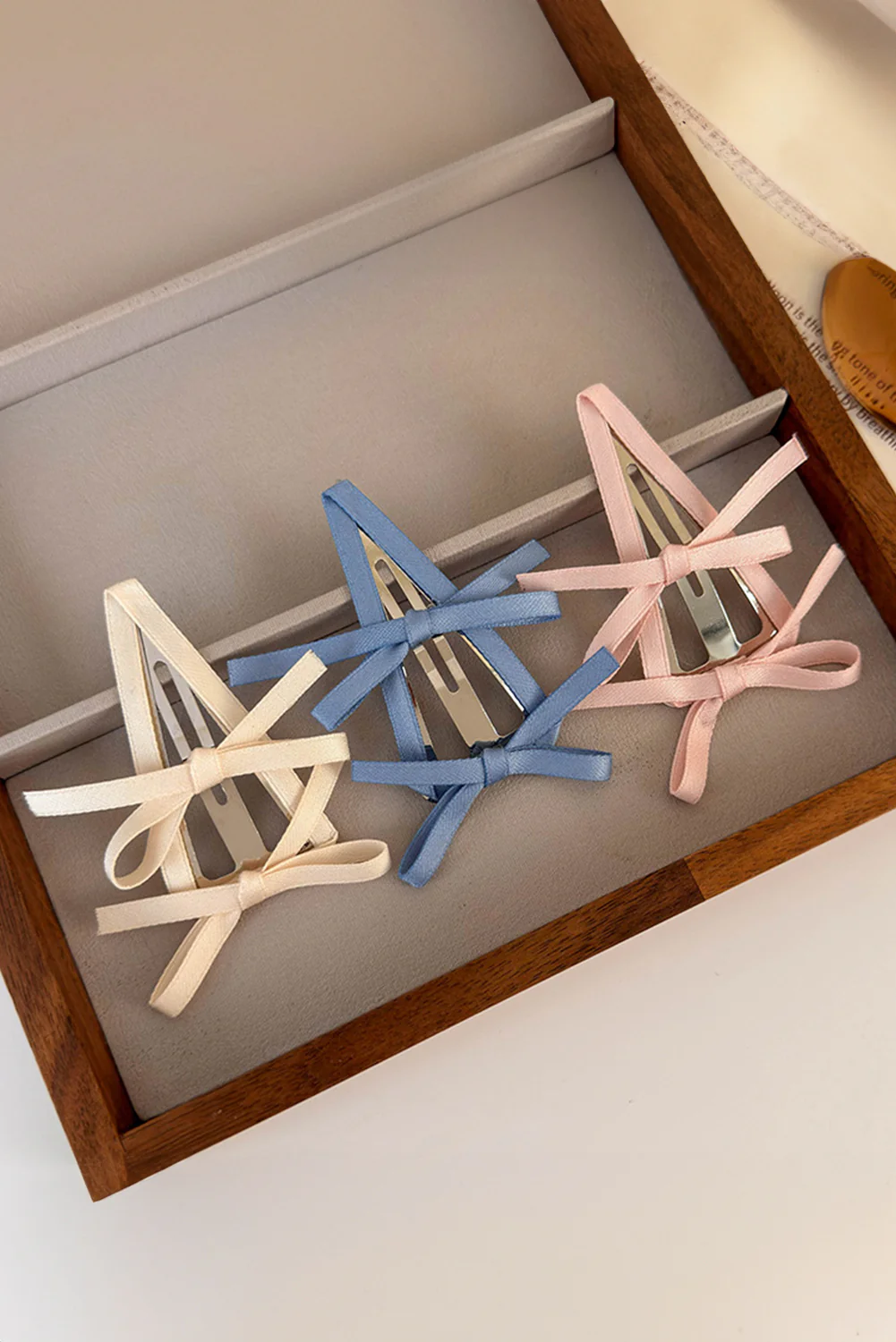 Pink Ballet Style Ribbon Bows Triangle Hair Clip