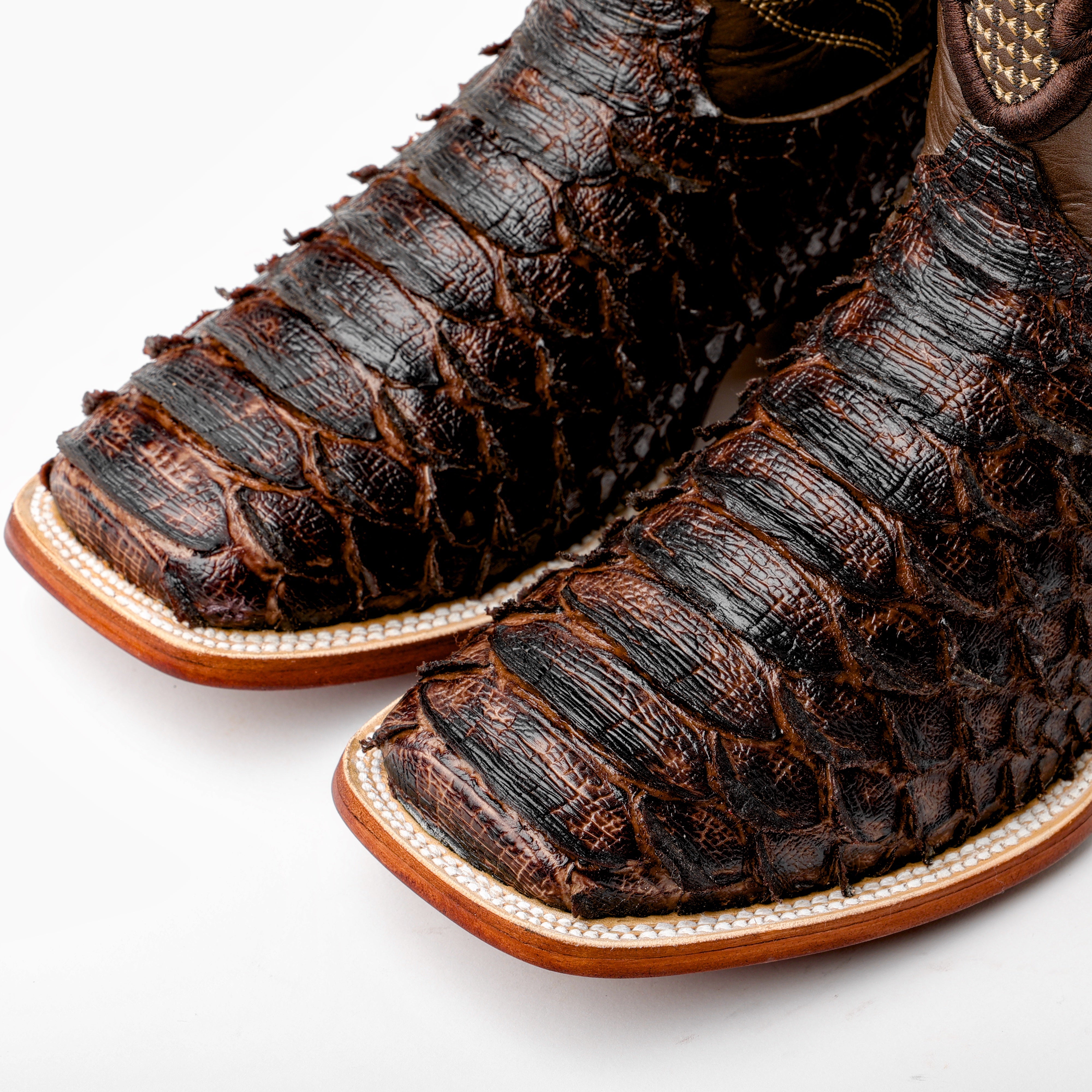 Brown Jumbo Python Leather Boots - Square Toe