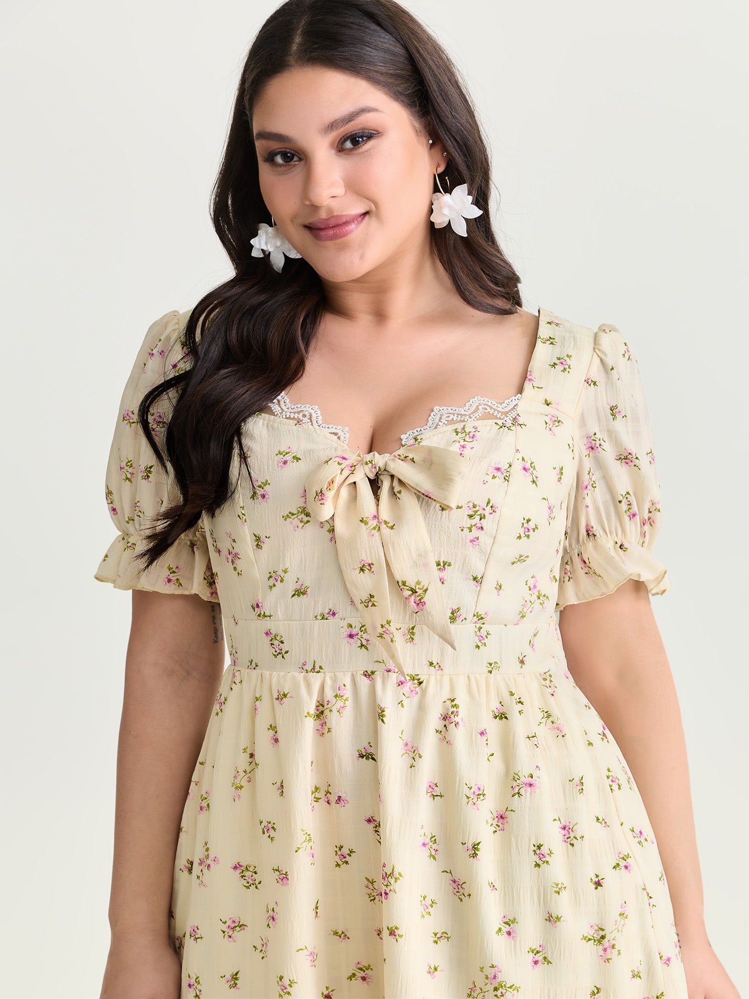 Delicate Floral Print Bow-Knot Maxi Dress