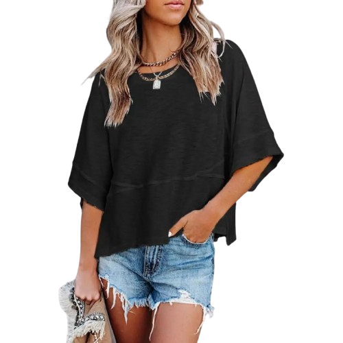 (Special Offer) Women's Summer Casual Round-Neck Batwing Sleeve T-Shirt — Solid Color, Loose Fit