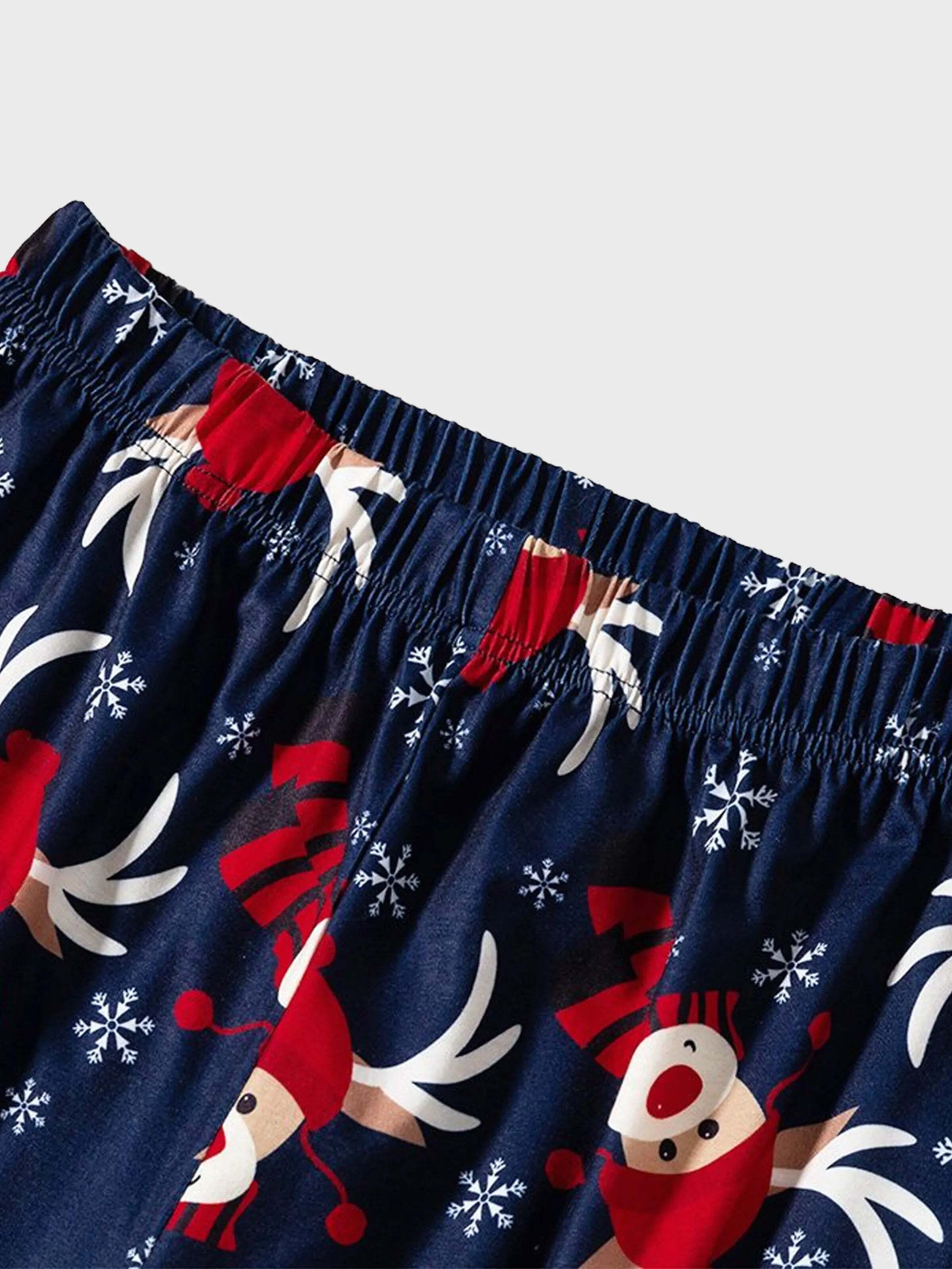 Christmas Family Pajamas Reindeer Pattern Big Graphic Raglan Sleeves Pajamas Sets with Christmas Socks Dark blue/White/Red