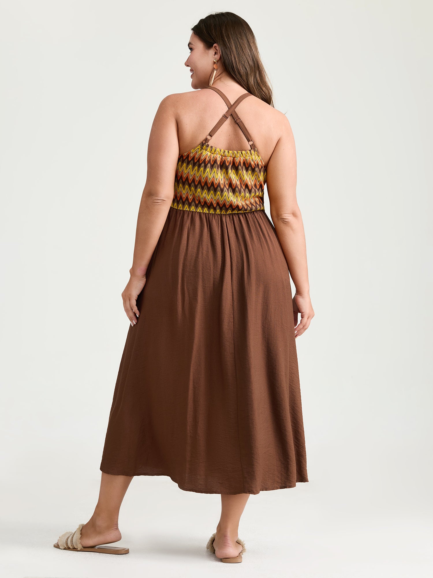 Wavy Stripes Color Contrast Midi Cami Dress